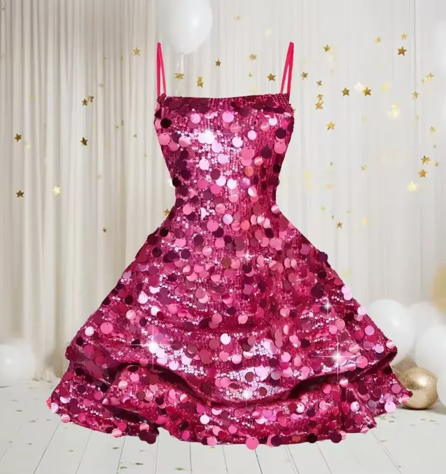Cute Sequin Short Hoco Dress Sleeveless Gold Sweet 16 Dresses