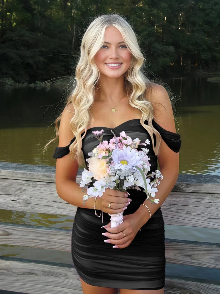 Cute Tight Tulle Short Homecoming Dresses Off The Shoulder