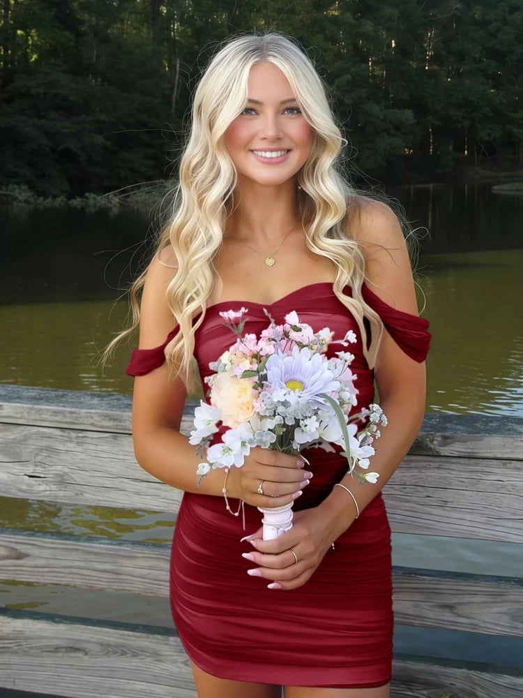 Cute Tight Tulle Short Homecoming Dresses Off The Shoulder