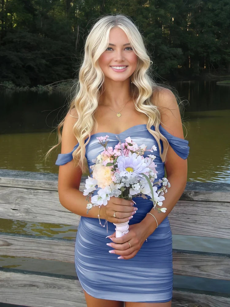Cute Tight Tulle Short Homecoming Dresses Off The Shoulder