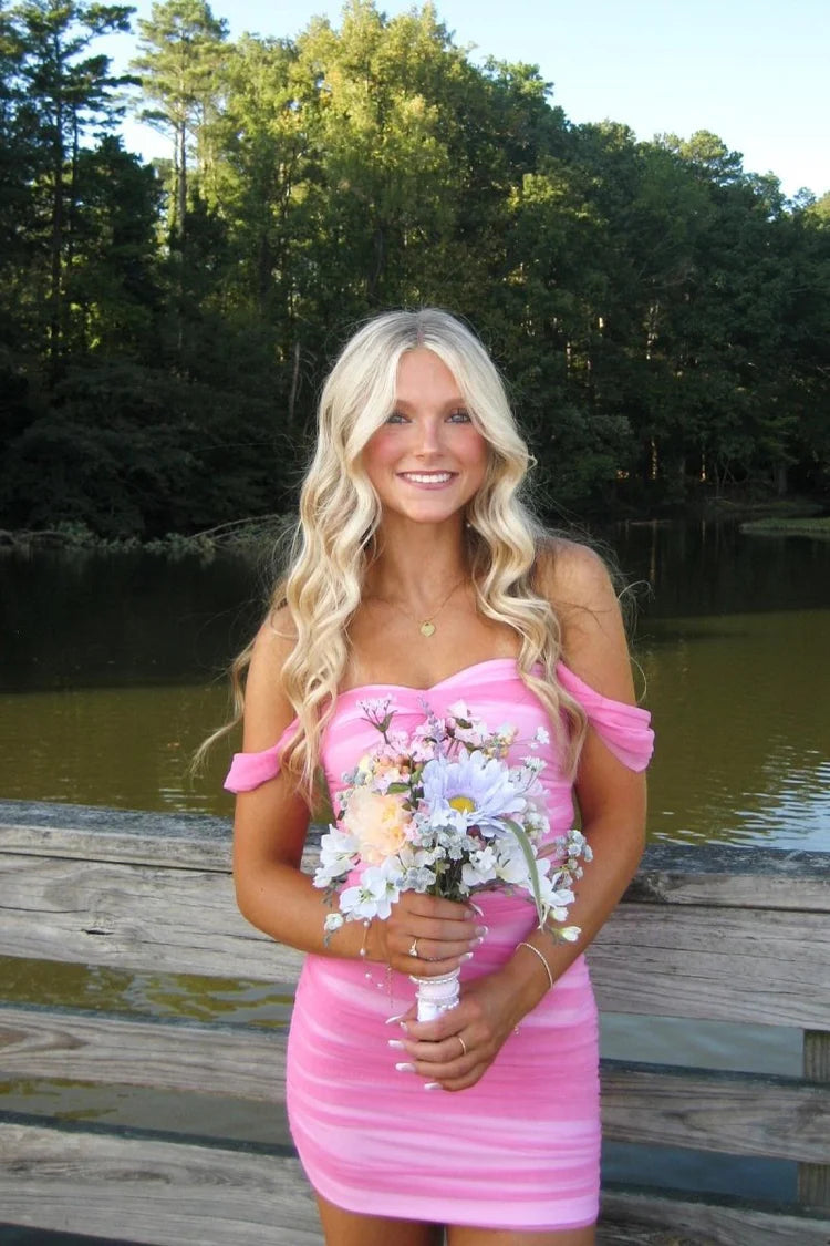 Cute Tight Tulle Short Homecoming Dresses Off The Shoulder