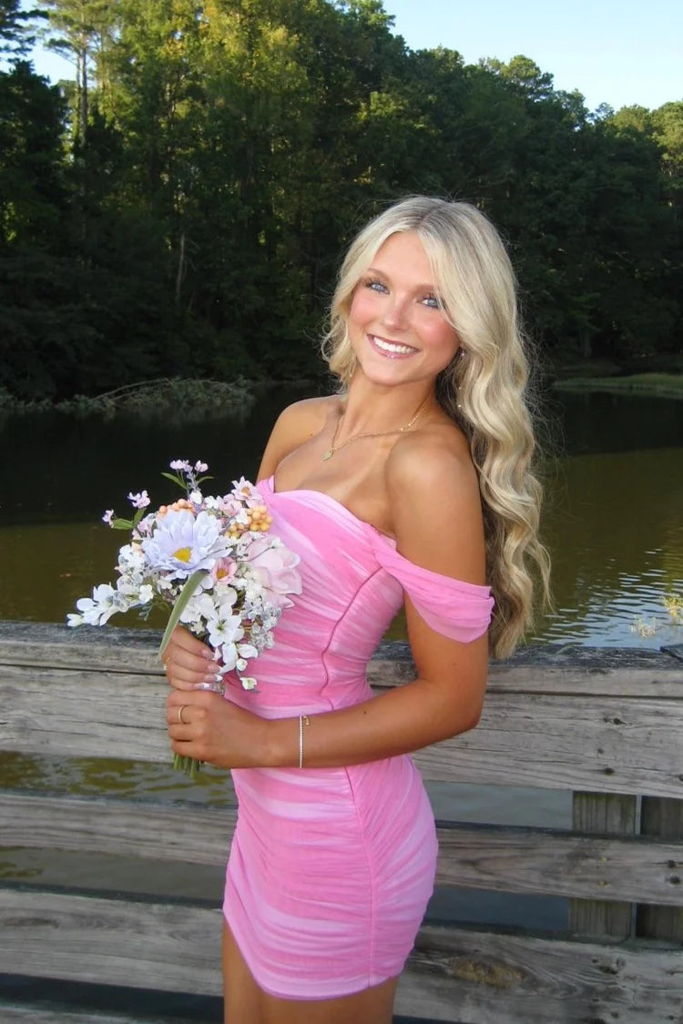 Cute Tight Tulle Short Homecoming Dresses Off The Shoulder