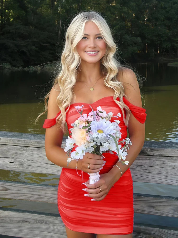 Cute Tight Tulle Short Homecoming Dresses Off The Shoulder