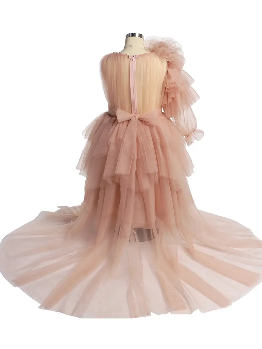 Cute Tulle Flower Girl Dress One-Shoulder Full sleeves First Communion Dresses for Girls