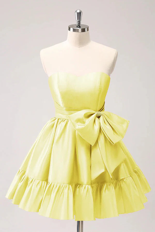 Cute yellow A Line Homecoming Dress with Bow Mychicdress