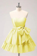 Cute yellow A Line Homecoming Dress with Bow Mychicdress