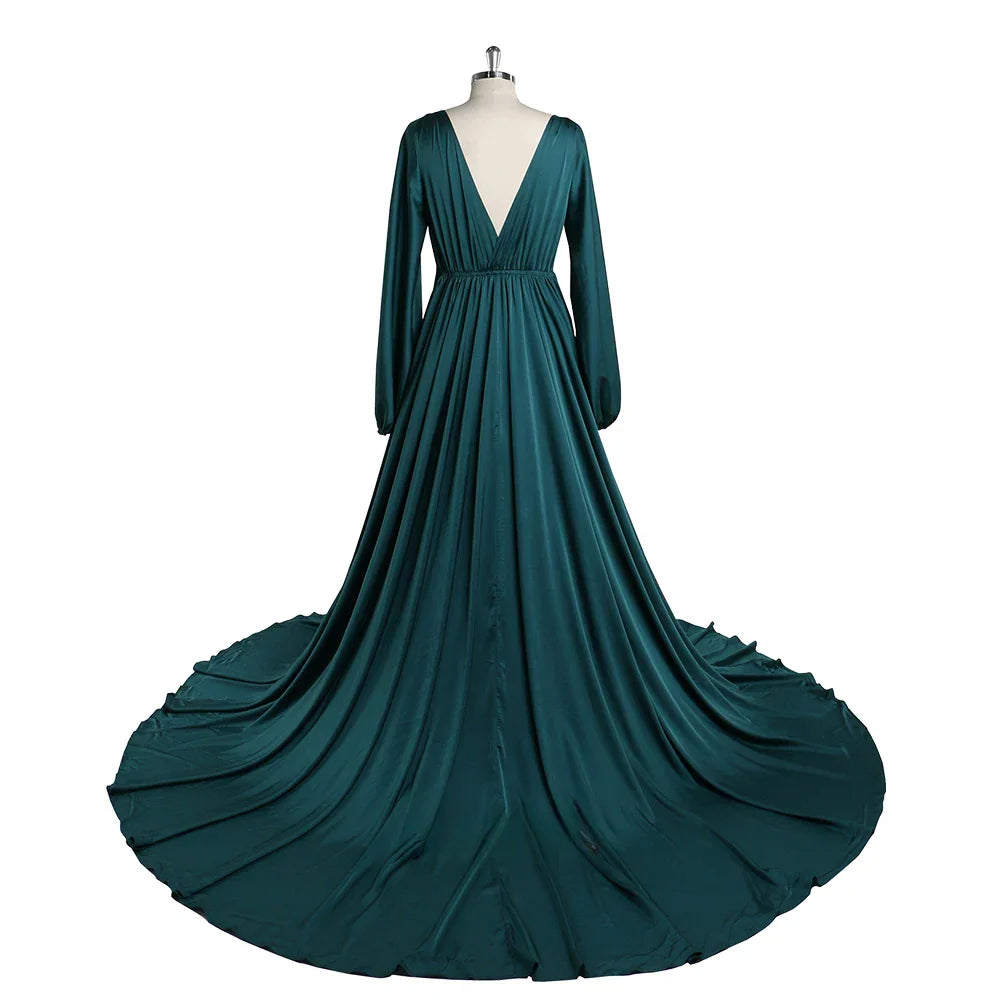 Dark Green Full Sleeves Maternity Dresses Photoshoot for Baby Shower