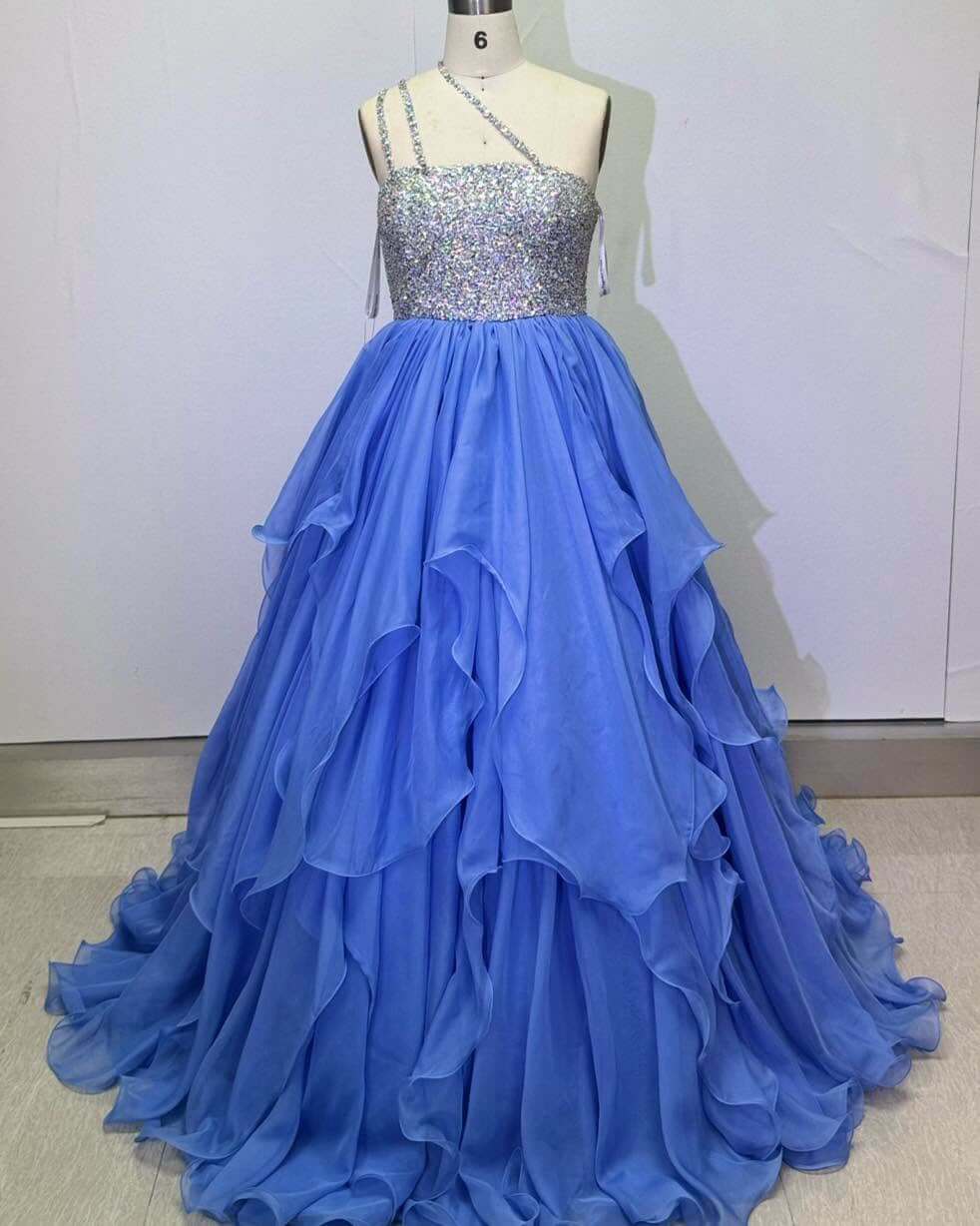 Discount Beaded Crystals Pageant Girl Dresses Blue with Ruffles