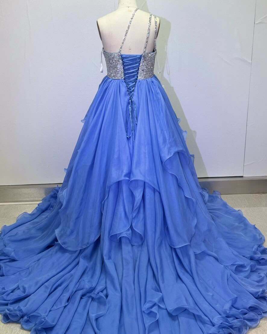 Discount Beaded Crystals Pageant Girl Dresses Blue with Ruffles