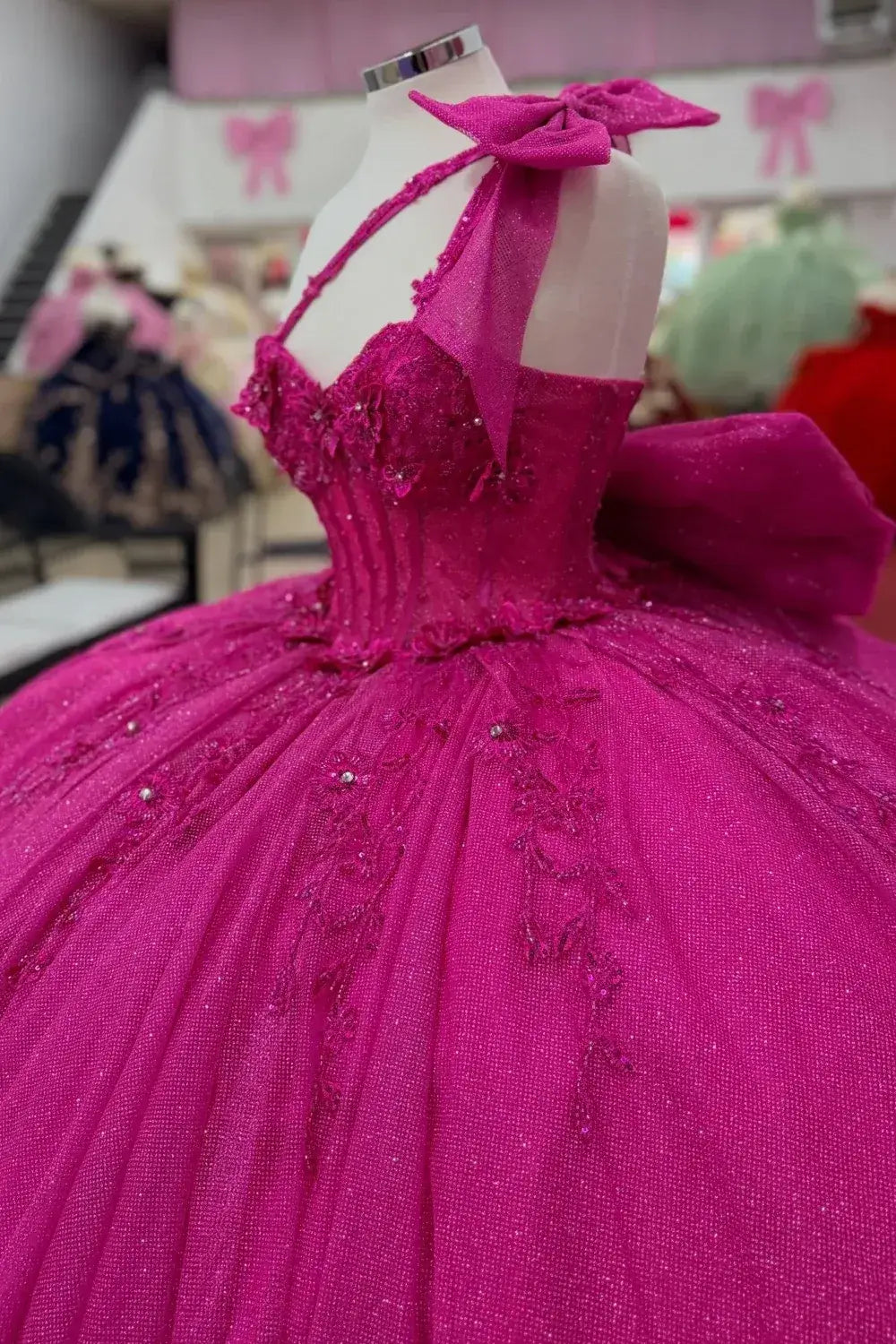 Discount Fuchsia Quinceañera Dress One Shoulder Sleeveless Appliques Beaded