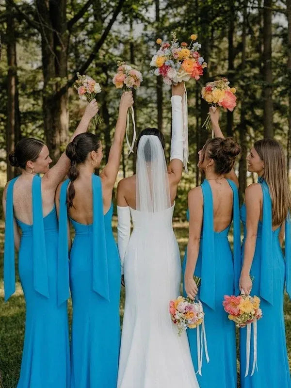 Discount Long Bridesmaid Dress Blue Strapless Pleated Maxi Dress