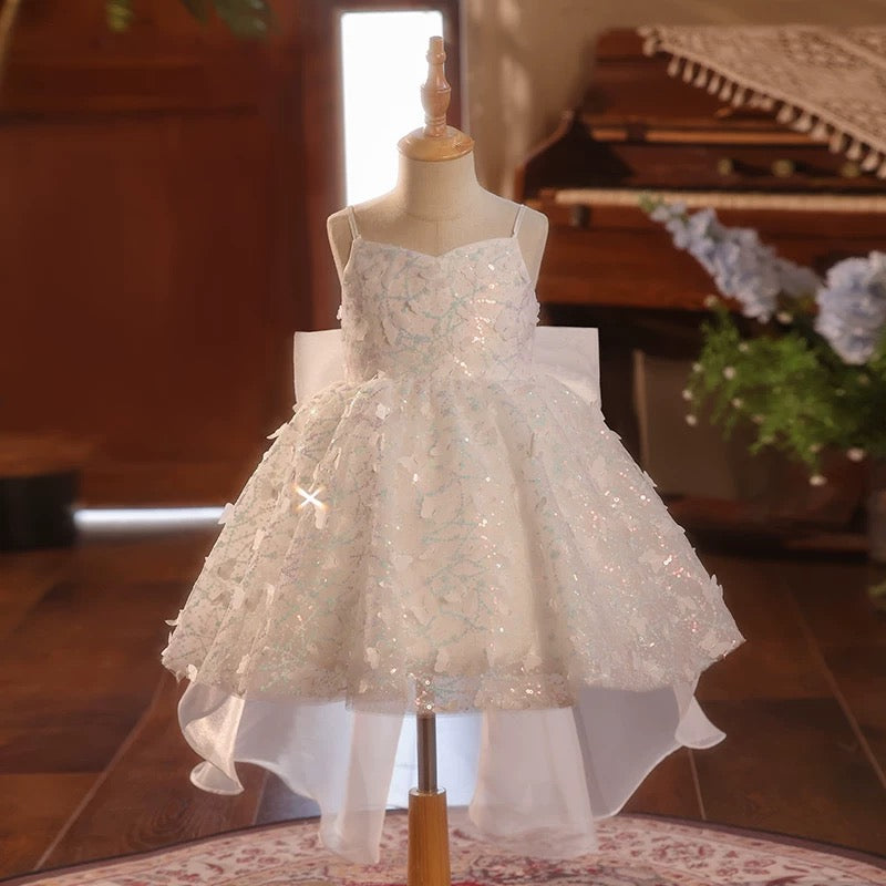 Dreamy White Sequins Birthday Dress Puffy Short Flower Girl Princess Dress Mychicdress