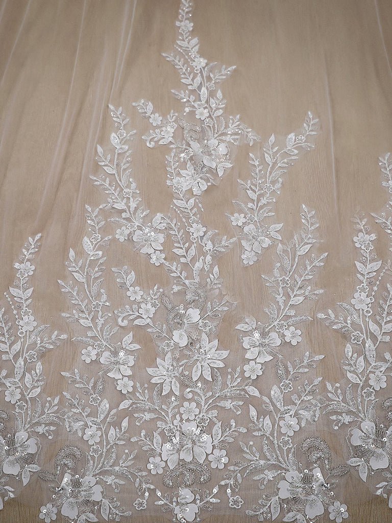 Elegant Floral Lace Sequins Cathedral Wedding Veil