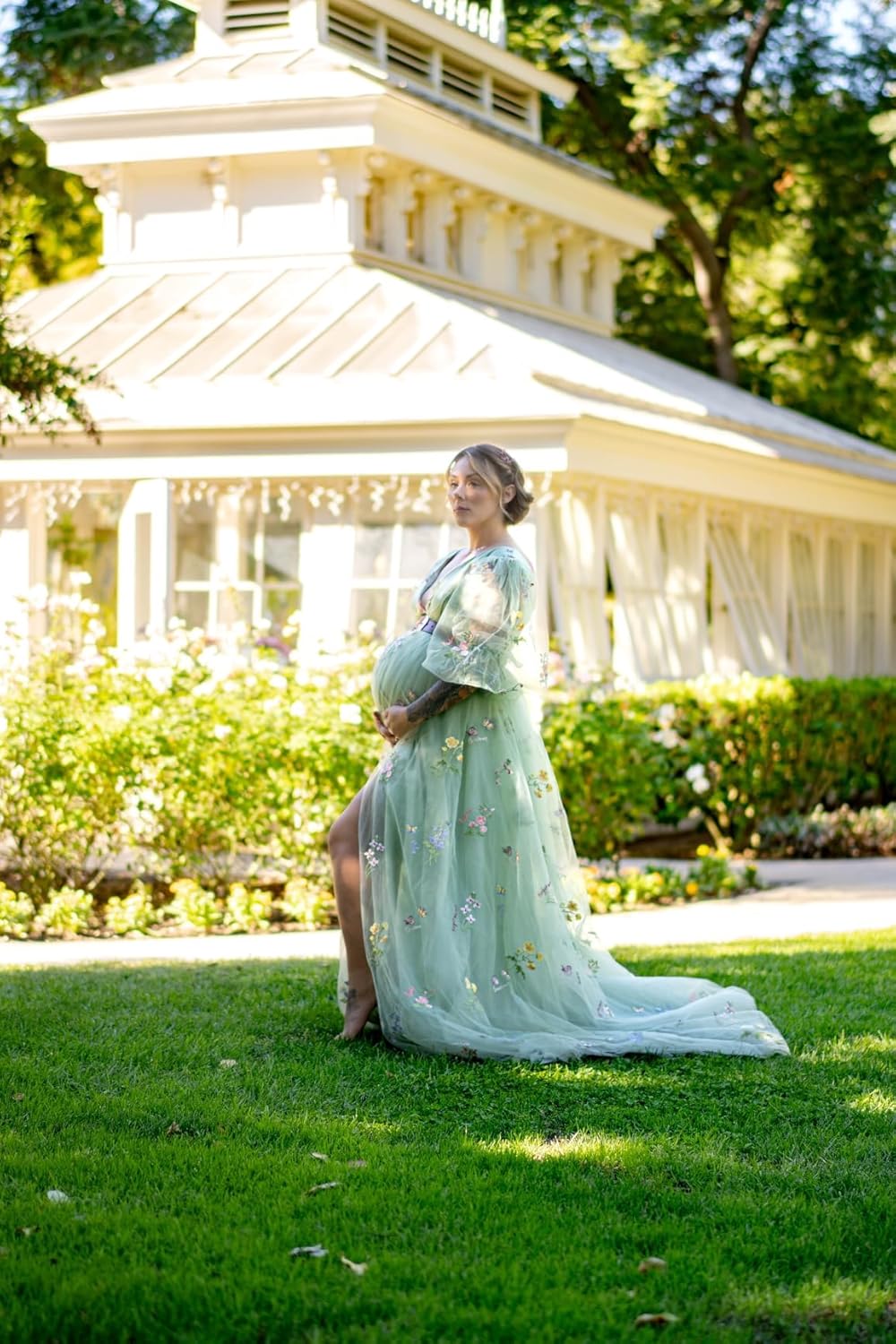 Embroidery Maternity Photoshoot Dress