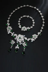 Emerald Green Flower Bracelet Necklace Jewelry Set