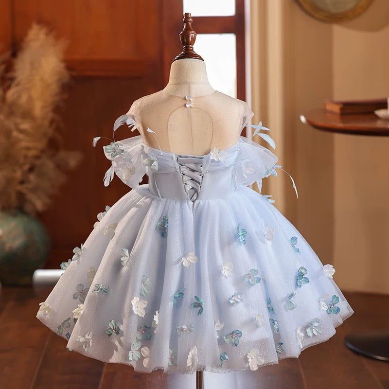 Fairy Blue Flower Girl Wedding Dress off Shoulder Princess Pageant Dress Mychicdress