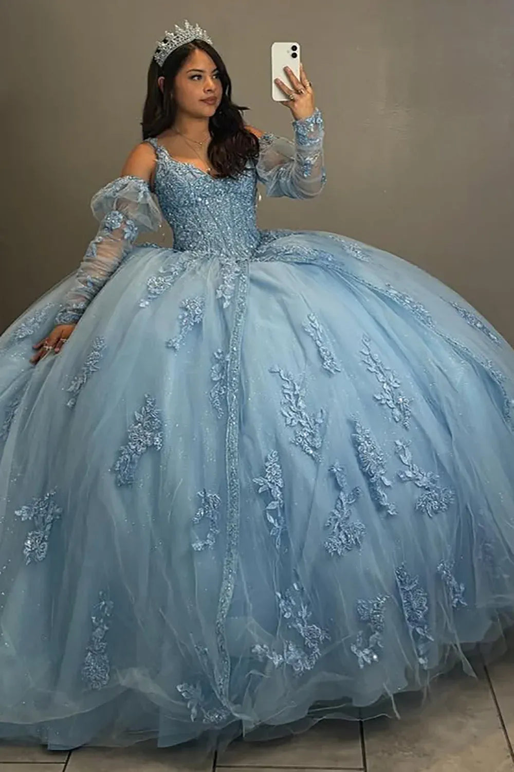 Fairy-Tale Blue Sweet 16 Quinceanera Dresses with Detachable Sleeves