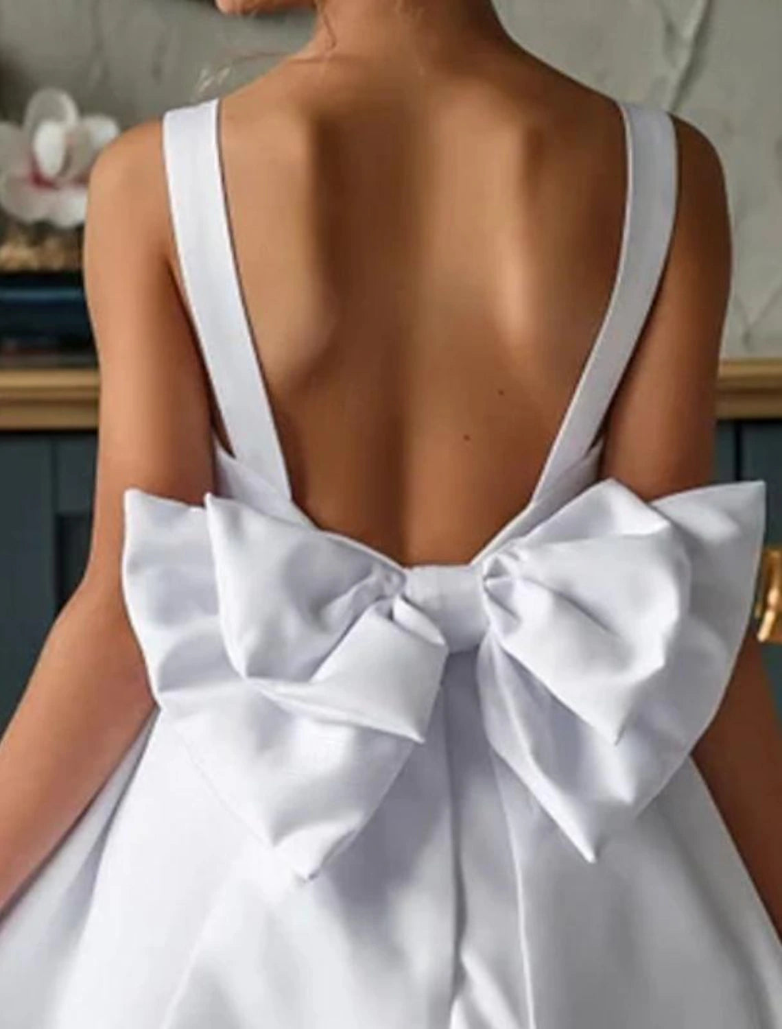 Floor Length A Line Satin Flower Girl Dresses with Bow