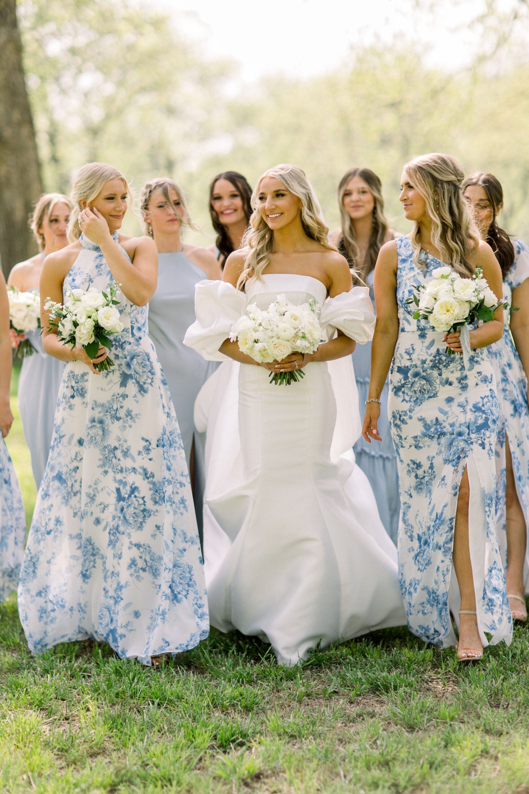 Floor Length Blue Mismatched Floral Bridesmaid Dress Printed Mychicdress