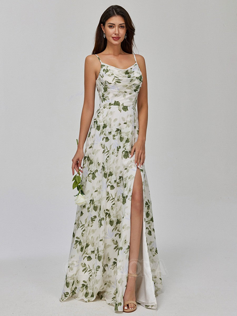 Floor-Length Chiffon Beach Floral Bridesmaid Dresses A-line Mychicdress