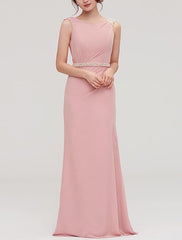 Pink evening gown with a beaded waistband
