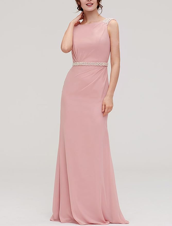 Floor-Length Chiffon Pink Formal Dresses Mychicdress