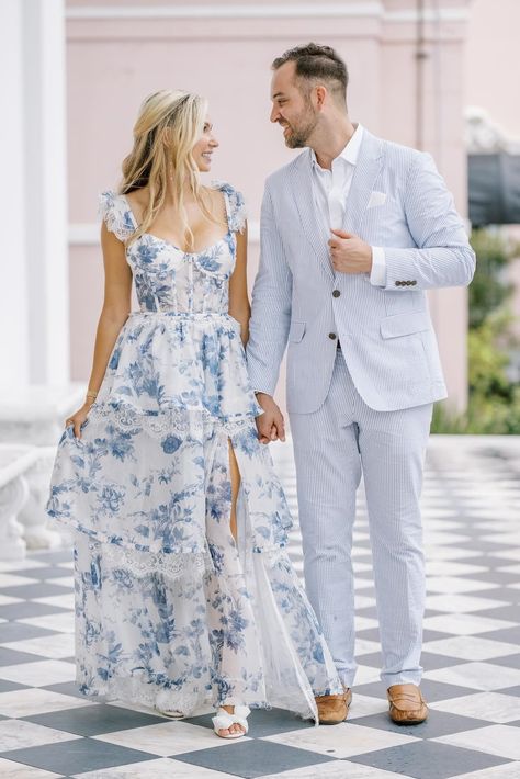 Floor-Length Floral Formal Guest Dress Blue Corset Bridesmaid Dress