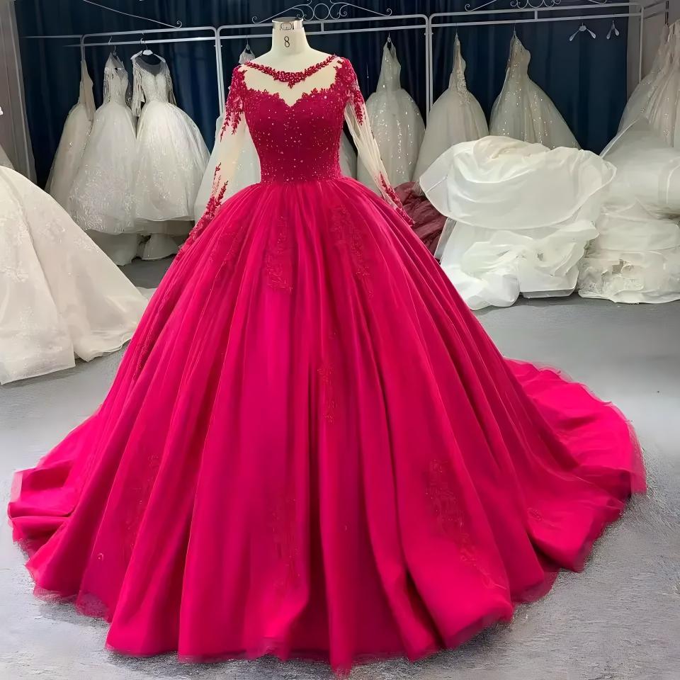 Floor-Length Long Sleeves Lace Lavender Wedding Dresses Ball Gown