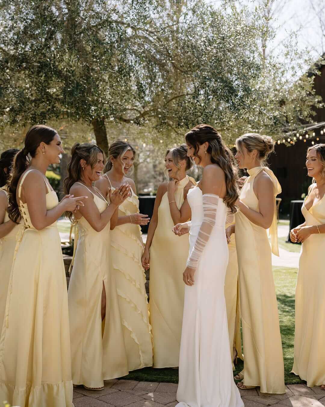 Floor Length Mismatched Yellow Bridesmaid Dresses Silk Satin
