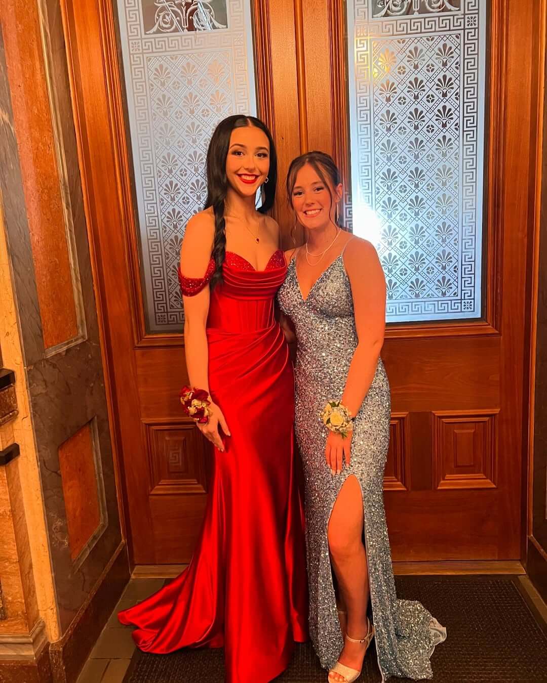 Floor Length Red Corset Prom Dress 2026 Satin Sequin Off-Shoulder