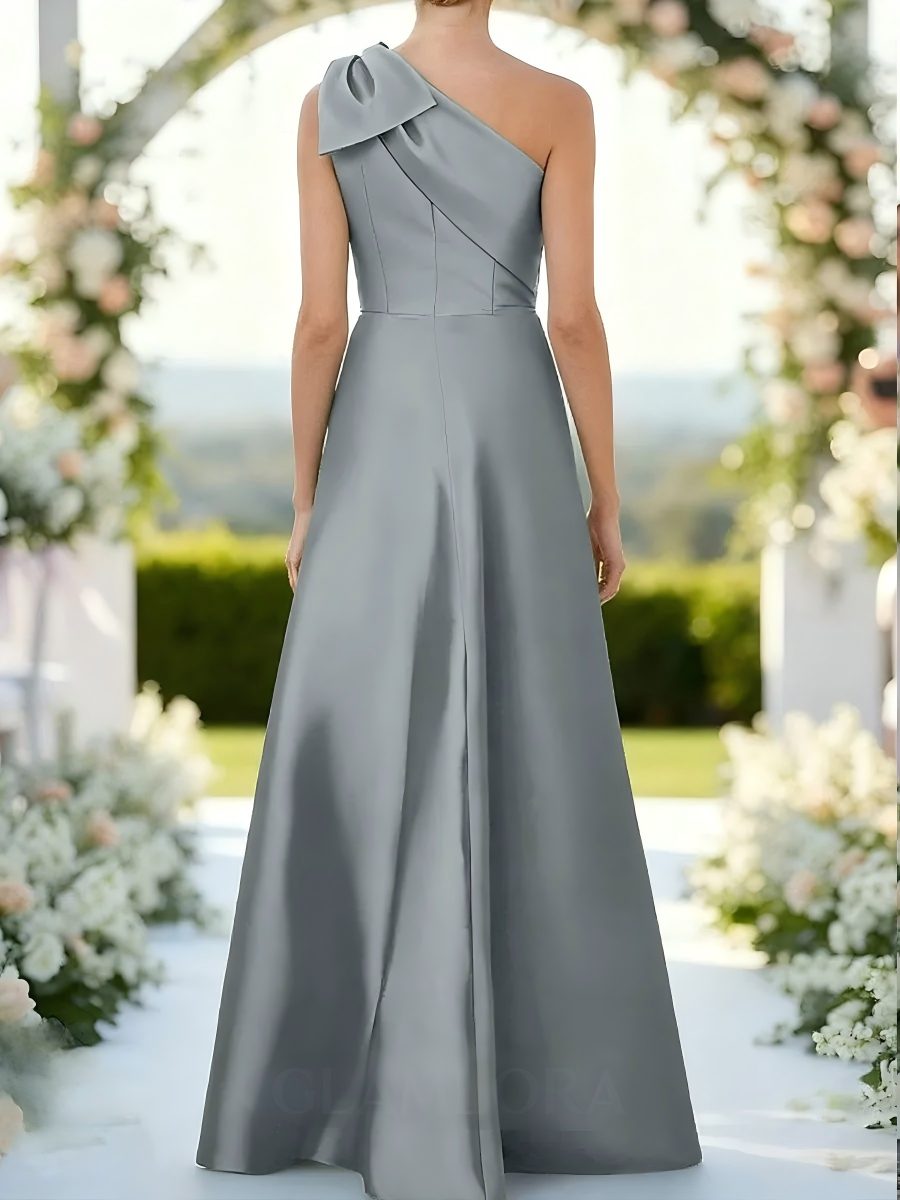 Floor-Length Satin Corset Flower Formal Dress One-Shoulder