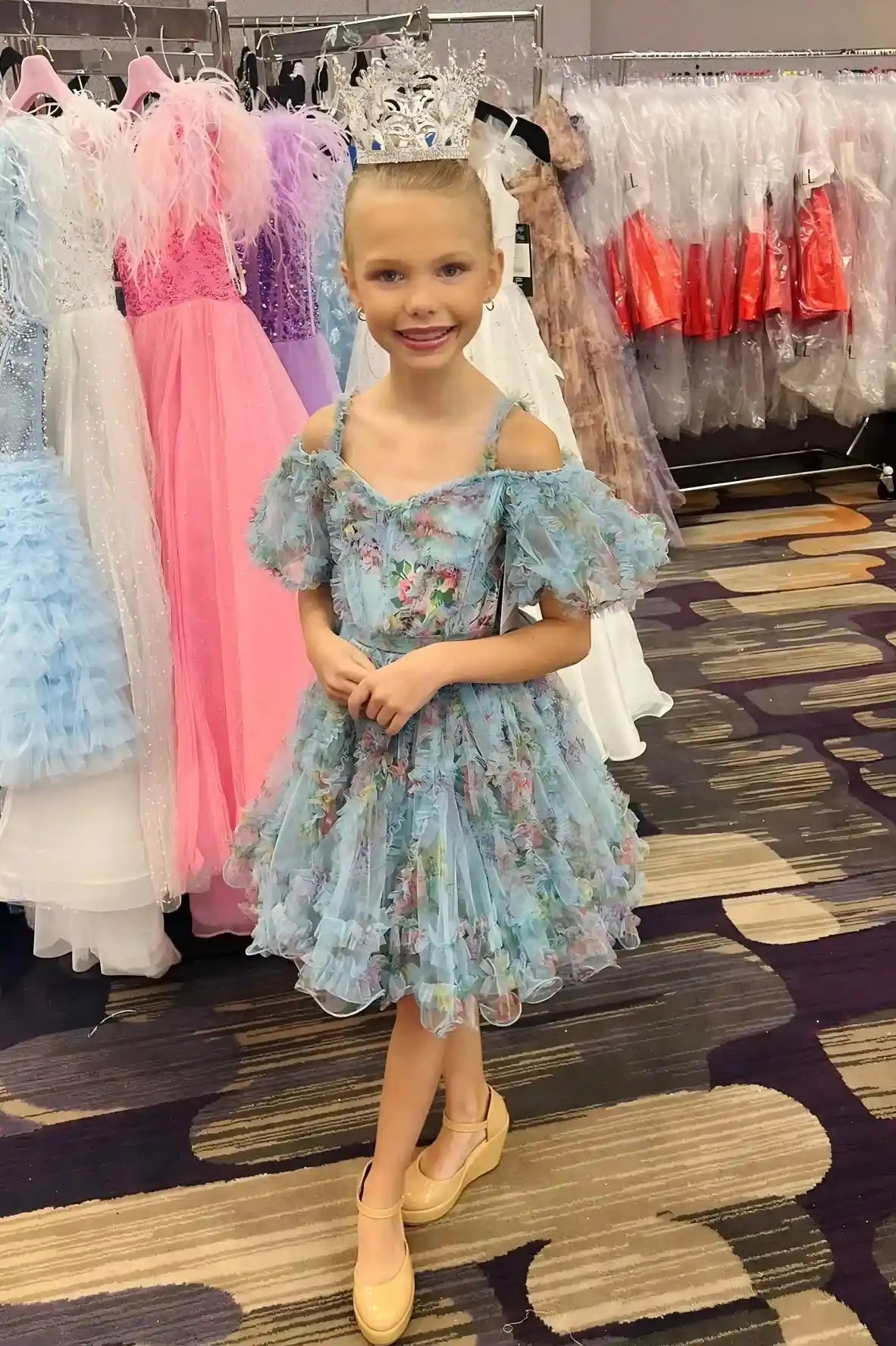 Floral Flower Girl Dress Short Sleeves Pageant Dresses For Sale