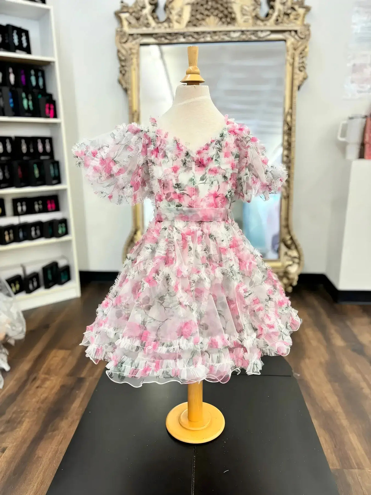 Floral Flower Girl Dress Short Sleeves Pageant Dresses For Sale