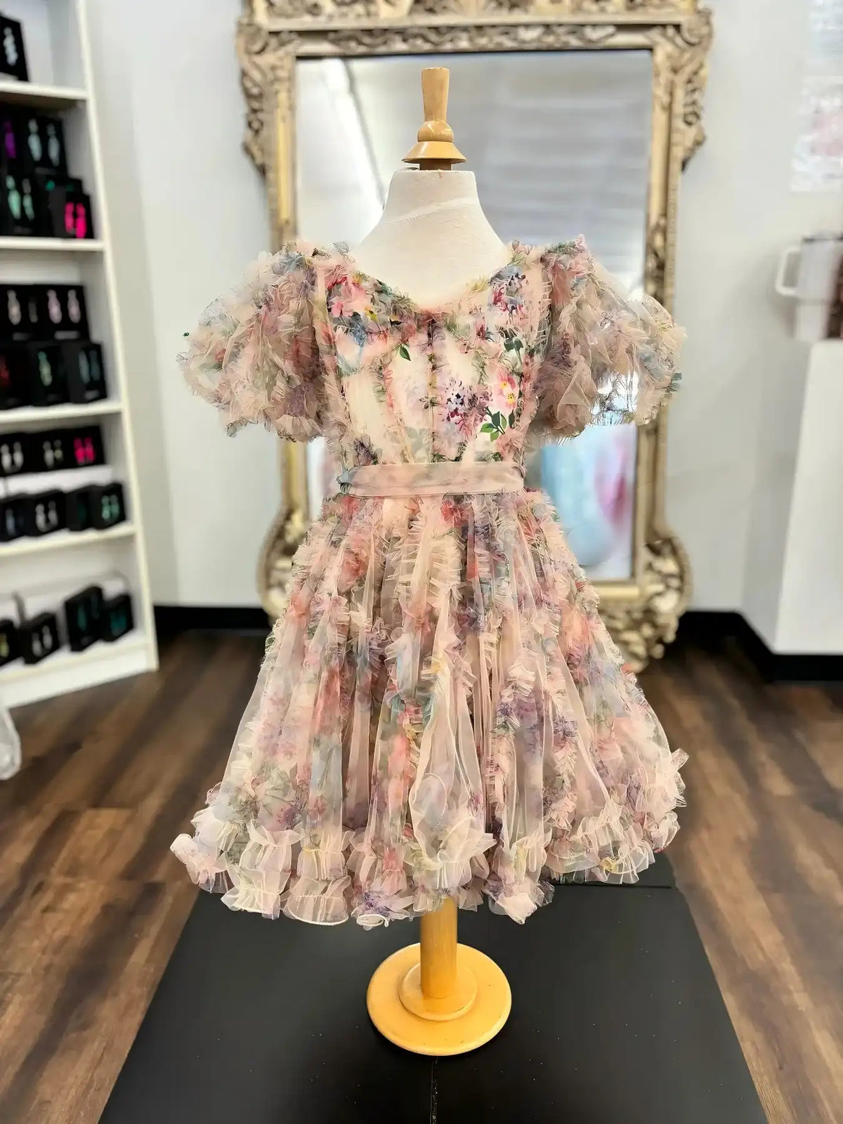 Floral Flower Girl Dress Short Sleeves Pageant Dresses For Sale