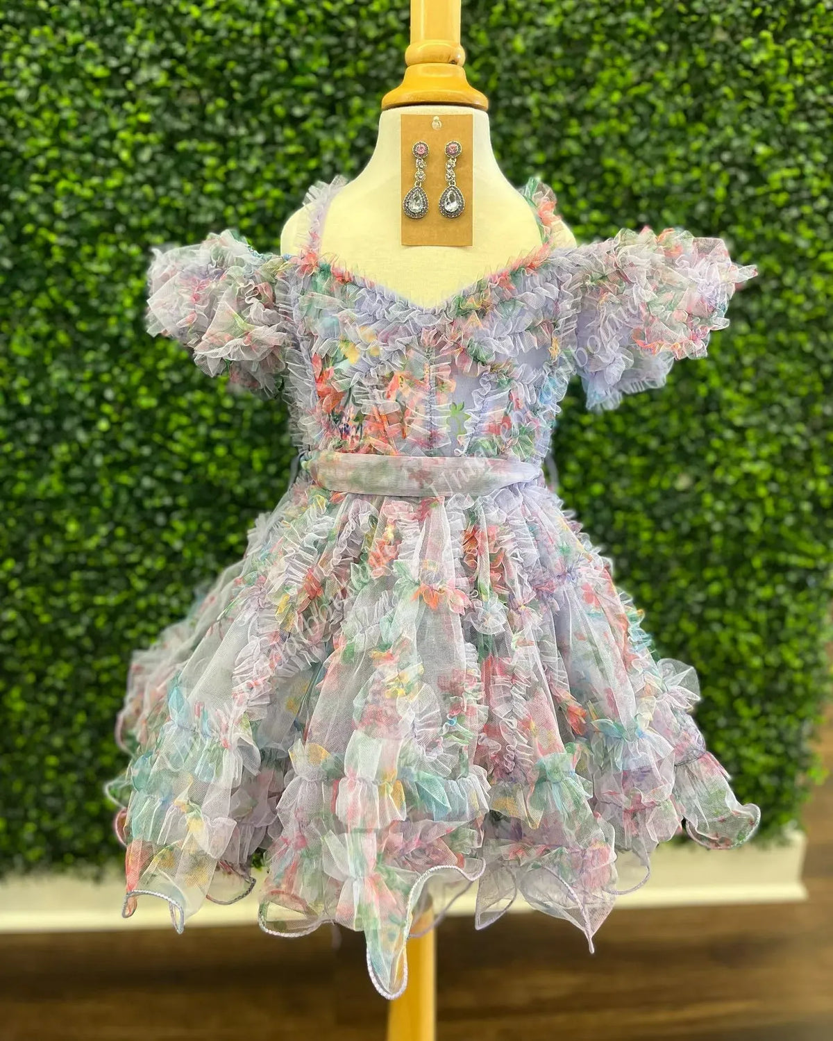 Floral Flower Girl Dress Short Sleeves Pageant Dresses For Sale