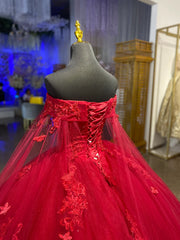 Floral Purple Quinceanrea Dresses Beaded Sweetheart Wedding Gown With Cape
