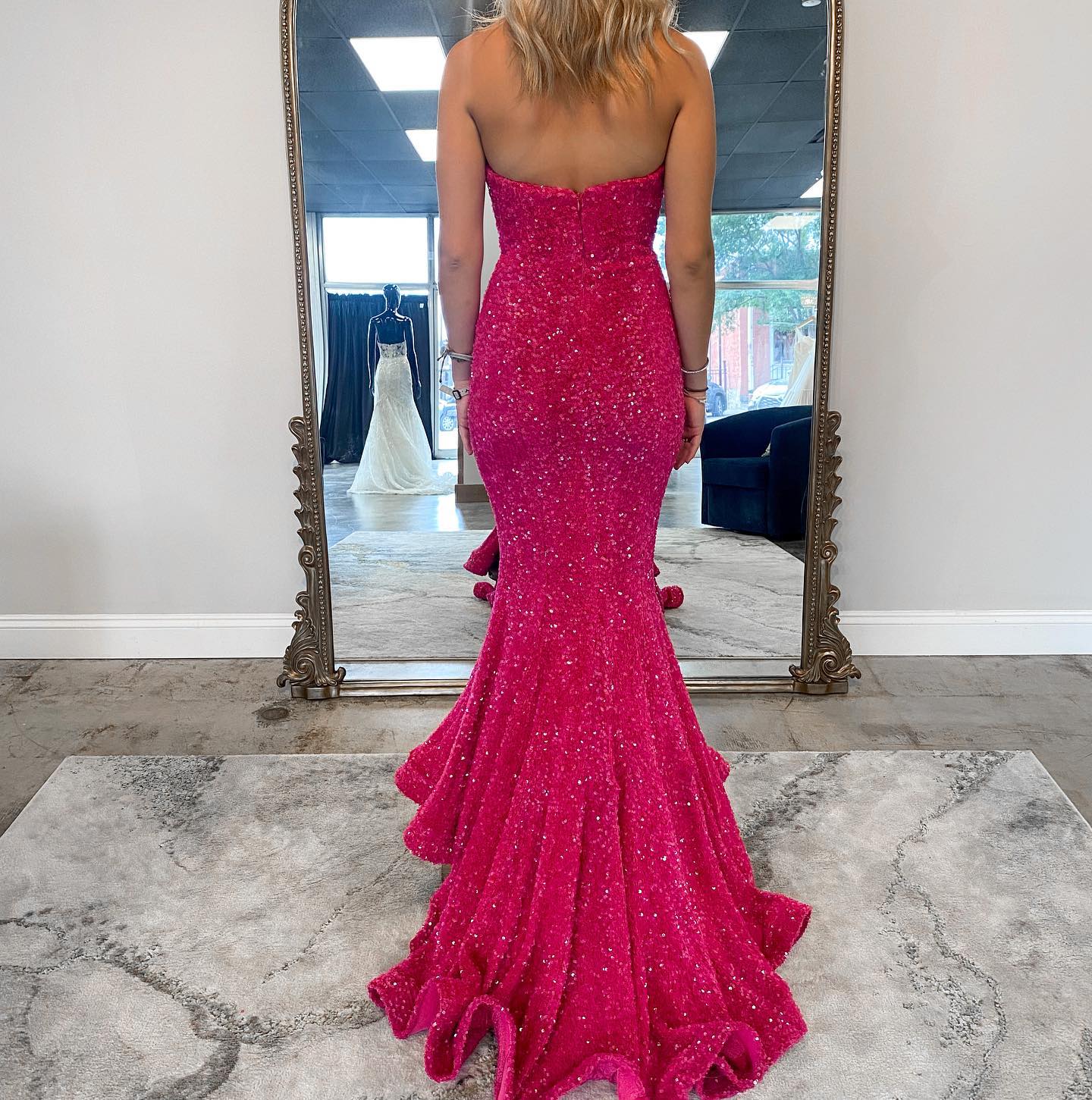 Floor Length Long Black Prom Dresses Sequin Mermaid Formal Dress