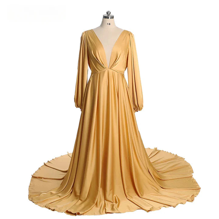 Gold Maternity Dresses Photoshoot for Baby Shower