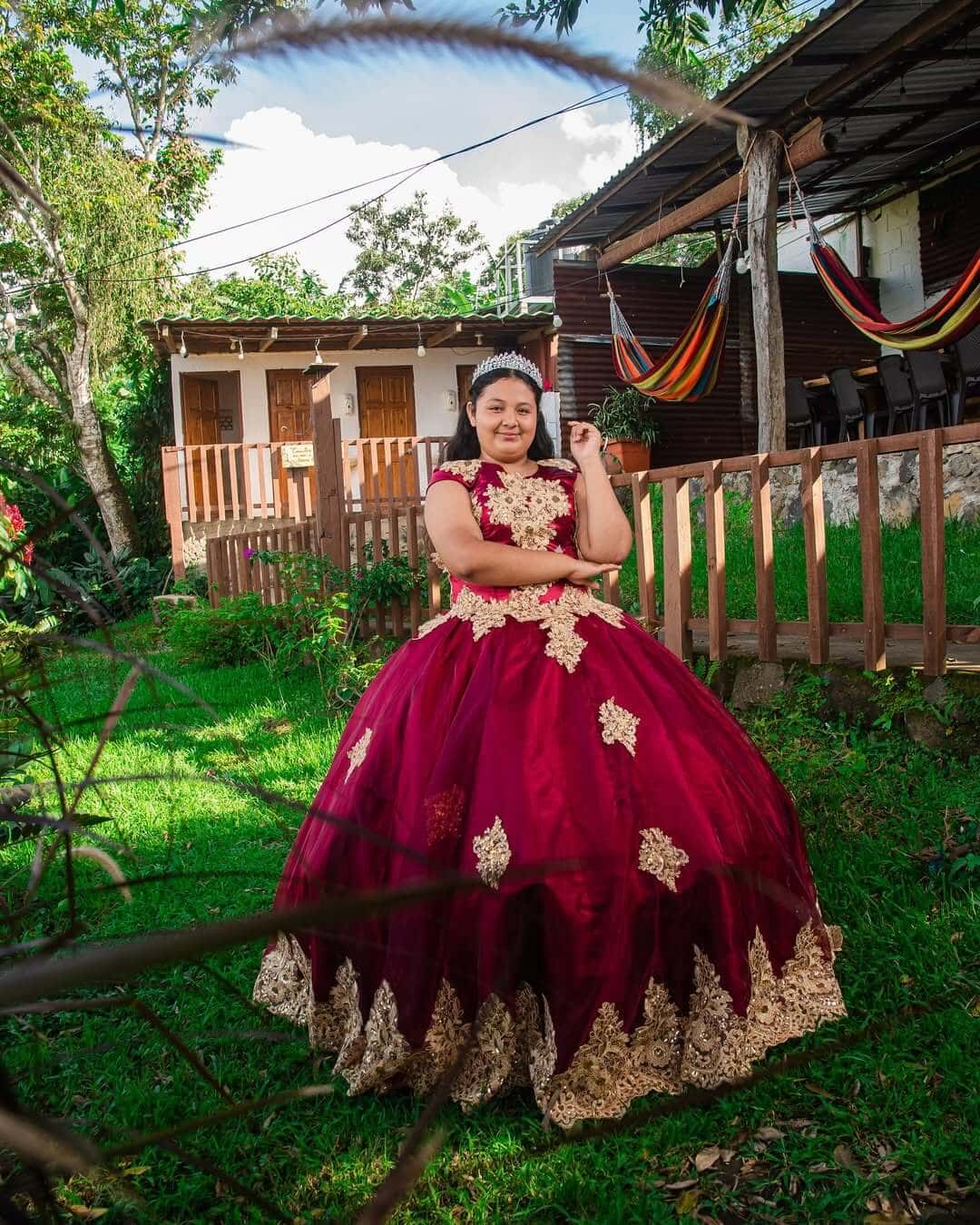 Girls Dark Red Gold Quinceanera Dresses for Sale Sleeveless Mychicdress
