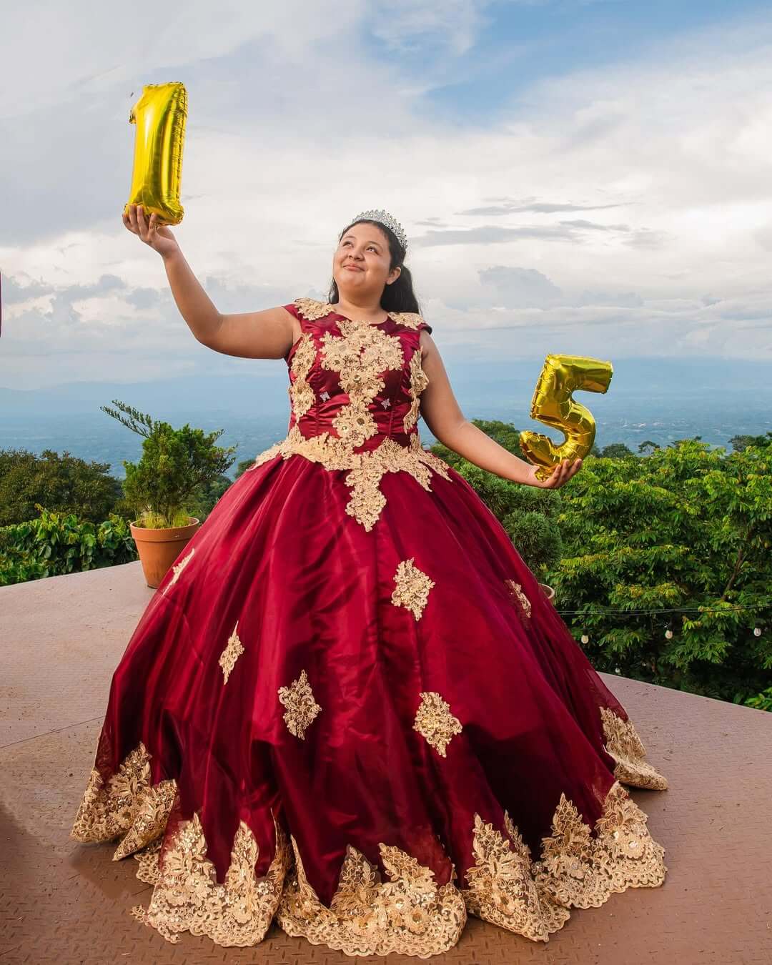 Girls Dark Red Gold Quinceanera Dresses for Sale Sleeveless Mychicdress