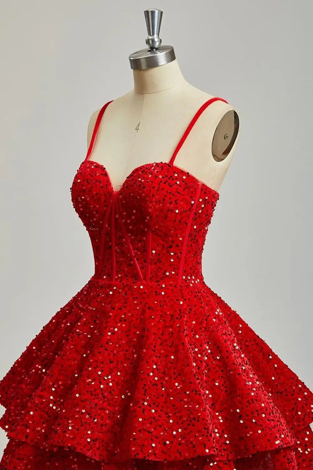 Girls Sequin Red Homecoming Dresses Corset Tiered Cocktail Dress