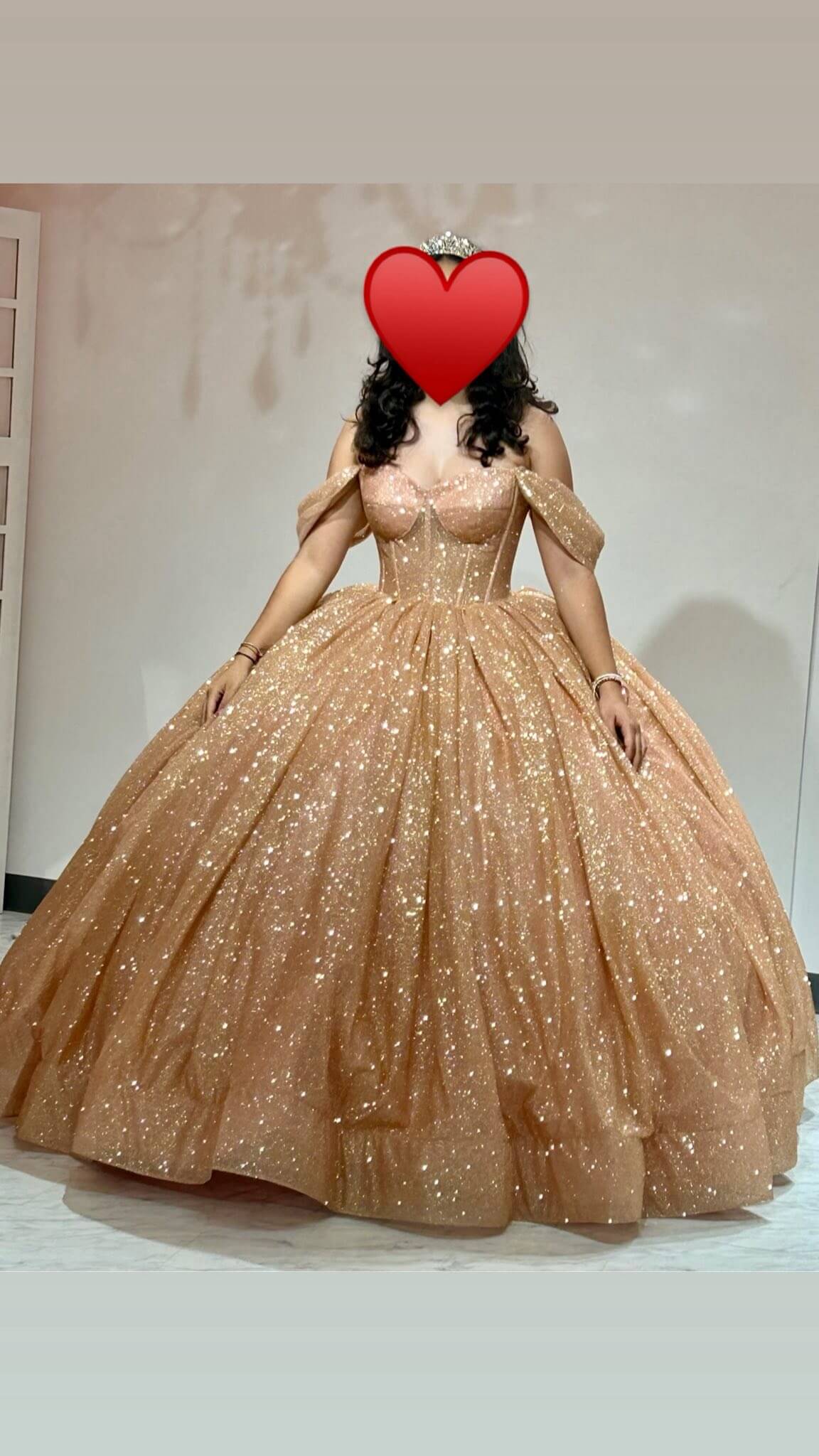 Glitter Ball Gown Gold Quince Dresses for Sweet 15 Off Shoulder