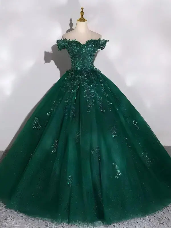 Glitter Emerald Green Quinceanera Dresses Ball Gown Off Shoulder 15 Dress