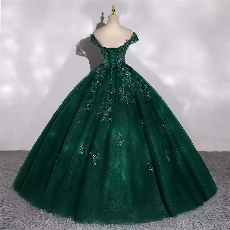 Glitter Emerald Green Quinceanera Dresses Ball Gown Off Shoulder 15 Dress