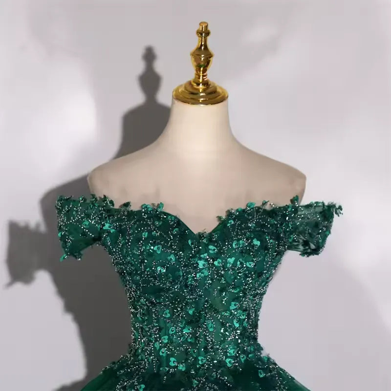 Glitter Emerald Green Quinceanera Dresses Ball Gown Off Shoulder 15 Dress