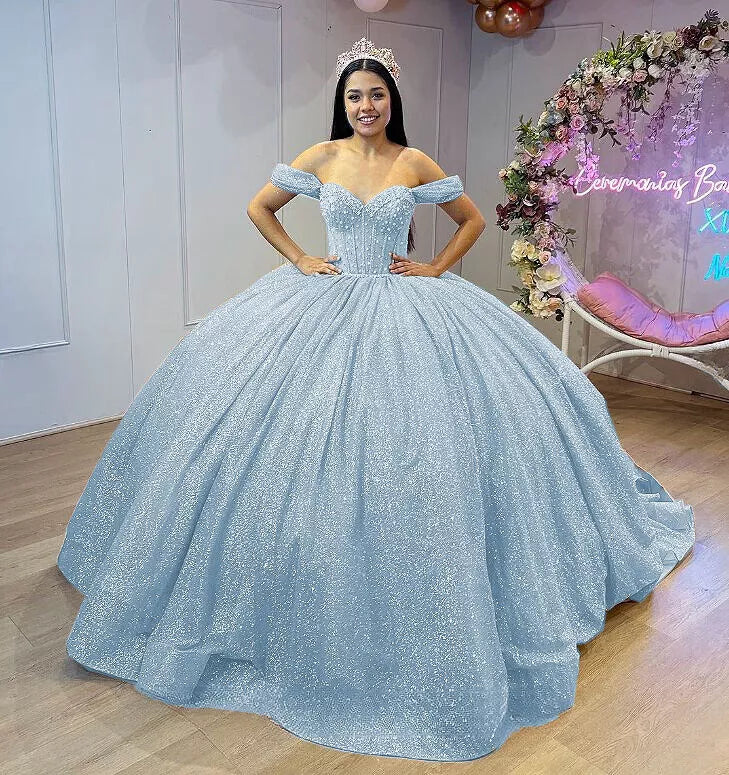 Glitter light blue Quinceanera Dresses for Sweet 16 Ball Gowns Mychicdress