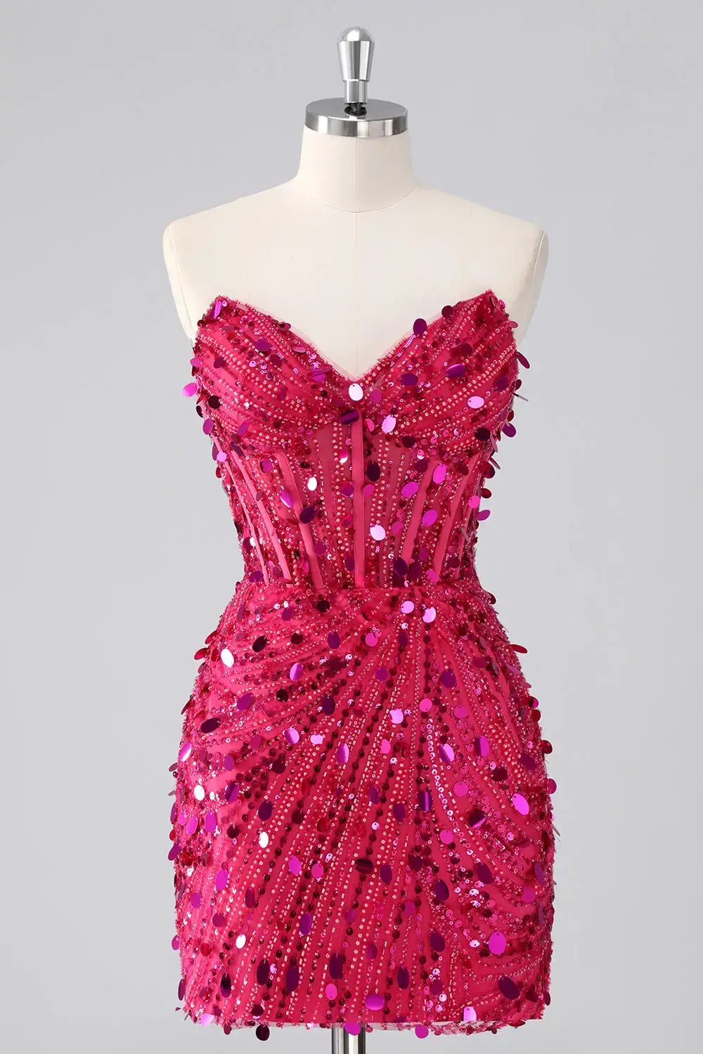 Unique Red Mermaid Corset Homecoming Dress Short Strapless V Neck