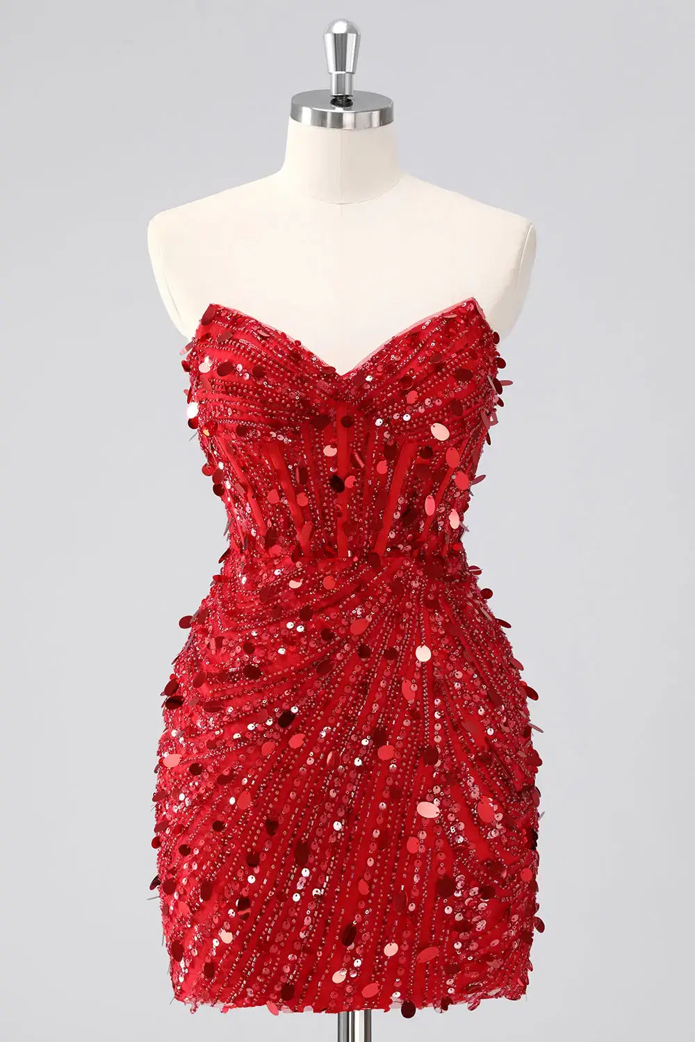 Unique Red Mermaid Corset Homecoming Dress Short Strapless V Neck