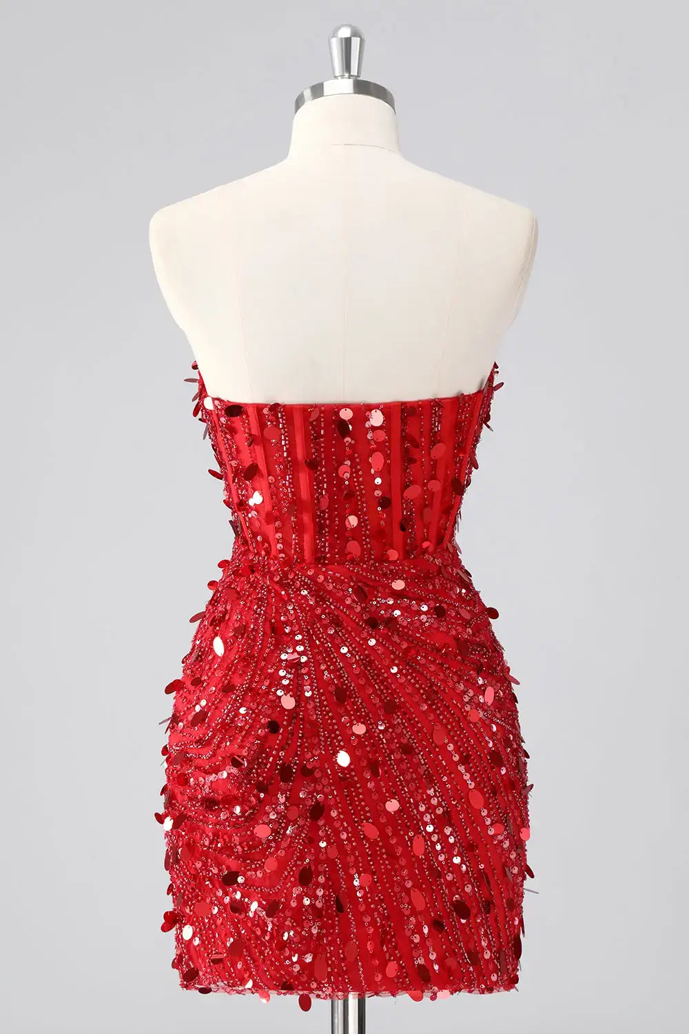 Unique Red Mermaid Corset Homecoming Dress Short Strapless V Neck