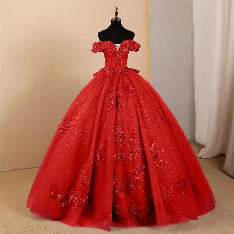 Glitter Off-Shoulder Ball Gown Sweet 16 Dress Royal Blue Lace Prom Dress